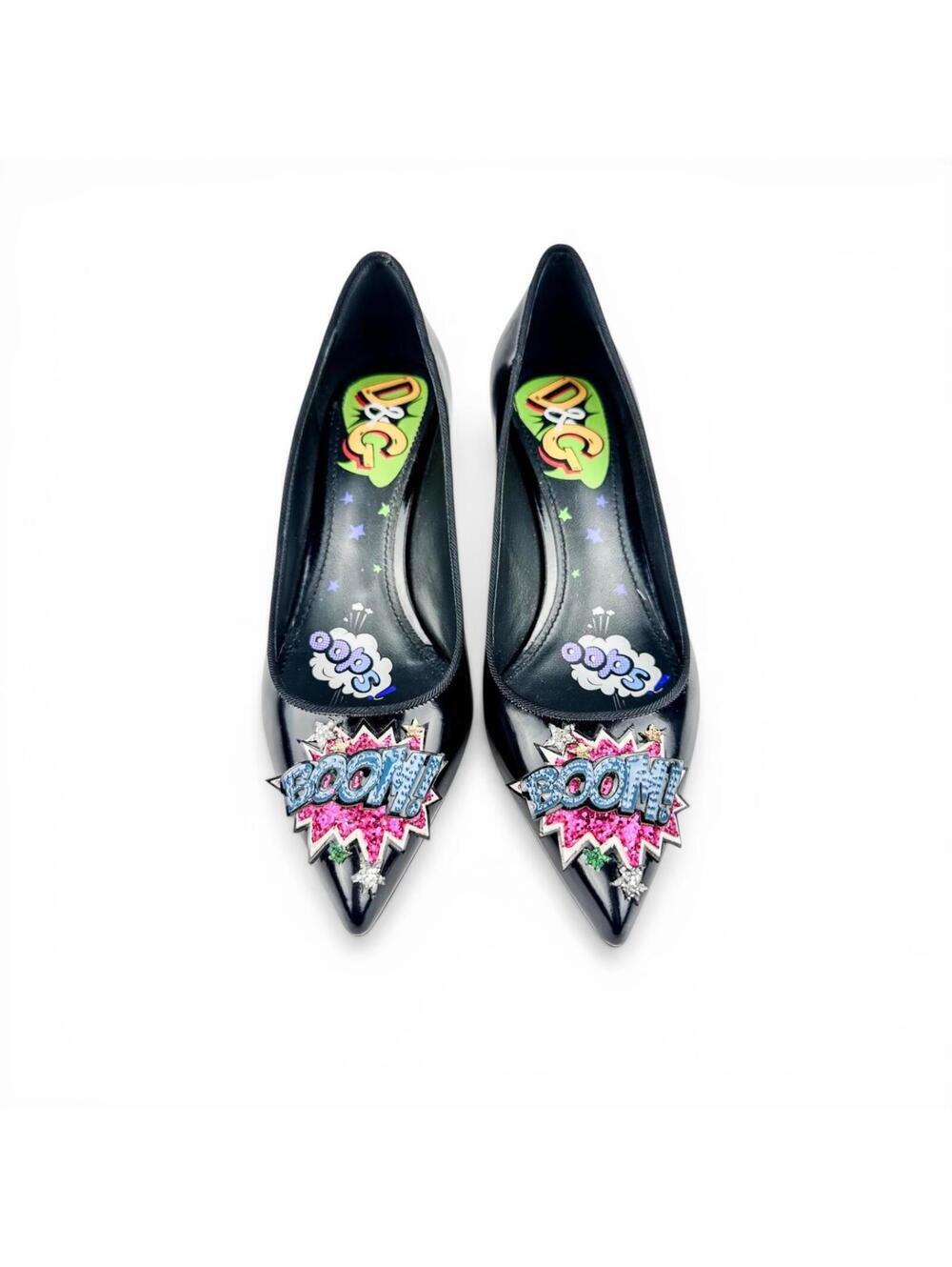 Dolce & Gabbana Comic Pop Art Appliqué Patent Leather Pointed Toe Pumps EU37 New